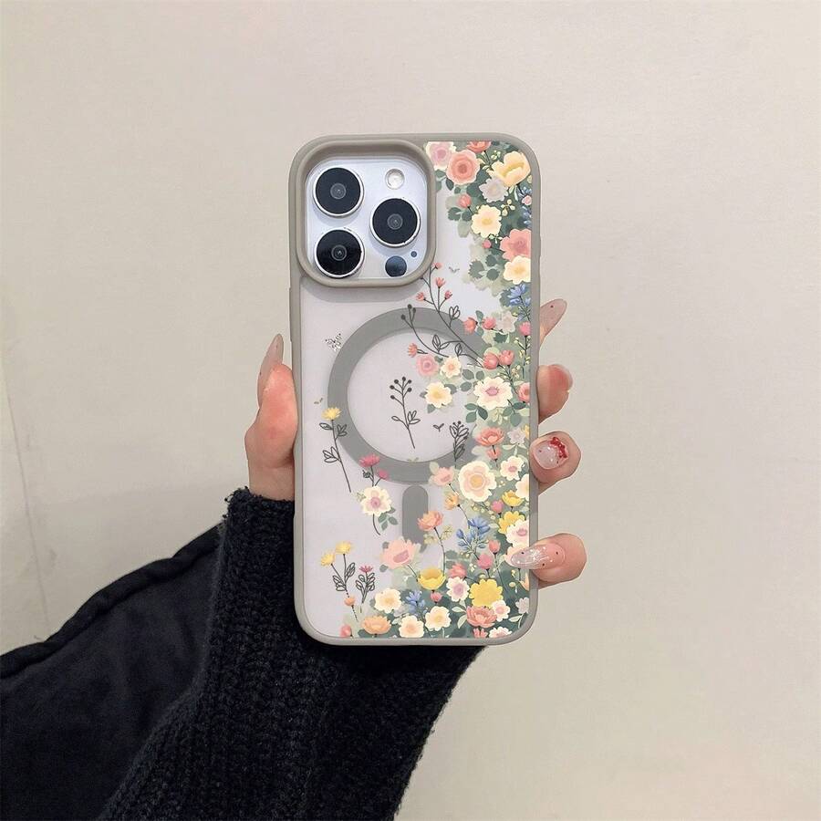 Apple iPhone 11–17 Magnet-Handyhülle, transparent, buntes Blumenmuster