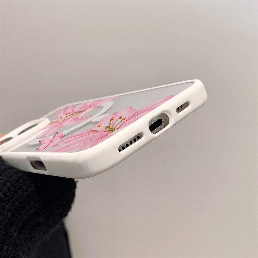 Transparentes Magnetcase für iPhone 11–16, Acryl, Blumen-Schmetterling