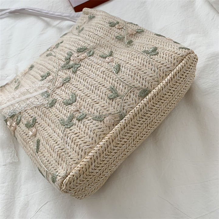 Bestickte Strohtote Tasche
