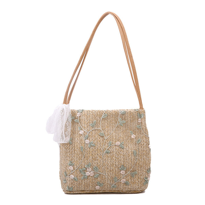 Bestickte Strohtote Tasche
