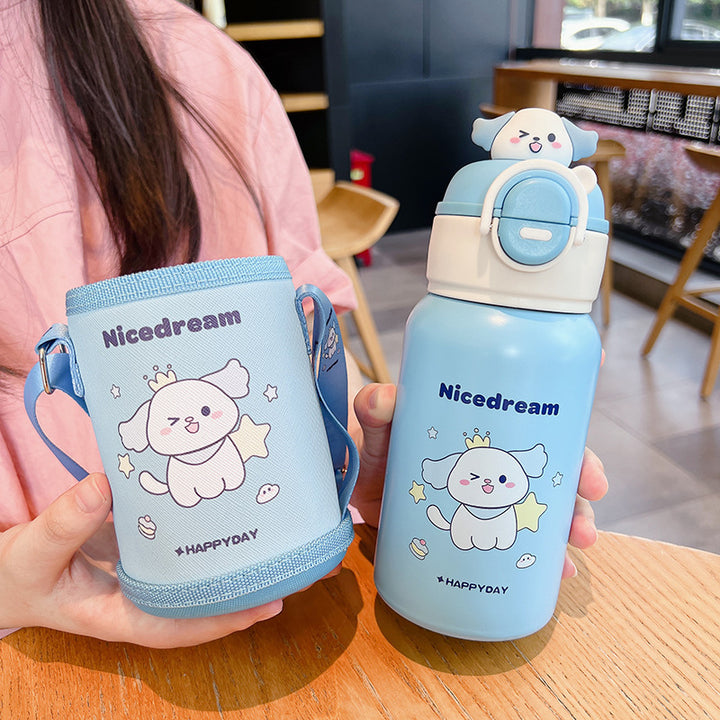 Kinderthermosflasche mit Saugnapf und Trinkhalm