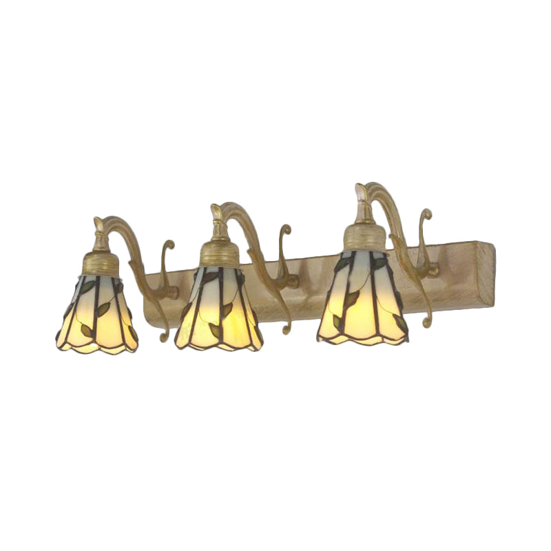 3 Köpfe Blatt Schminklicht Rustikal Loft Buntglas Schminkspiegel Licht mit Linearer Rückplatte in Kupfer/Antikmessing/Gold | Karnz
