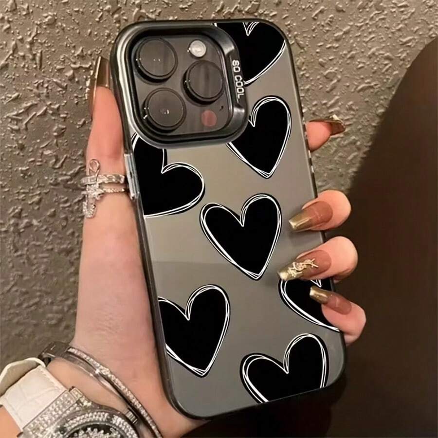 Apple iPhone 11–17 Softcase, schwarzes Herz, Laseroptik, Kameraschutz
