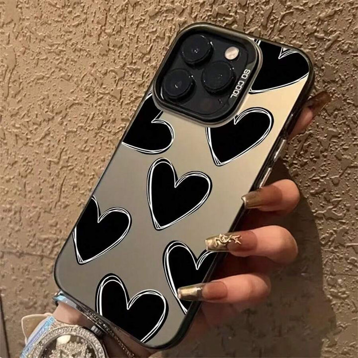 Apple iPhone 11–17 Softcase, schwarzes Herz, Laseroptik, Kameraschutz