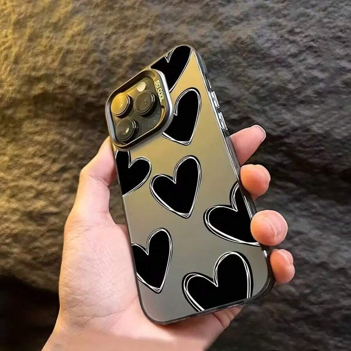 Apple iPhone 11–17 Softcase, schwarzes Herz, Laseroptik, Kameraschutz