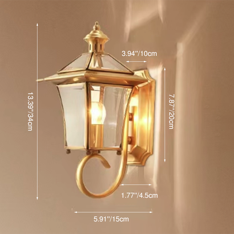 Traditioneller europäischer Quadrant Kerzenhalter Kupferrahmen Glas-schirm 1-Lampe Wandleuchte für Garten | Karnz