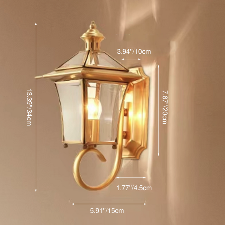 Traditioneller europäischer Quadrant Kerzenhalter Kupferrahmen Glas-schirm 1-Lampe Wandleuchte für Garten | Karnz