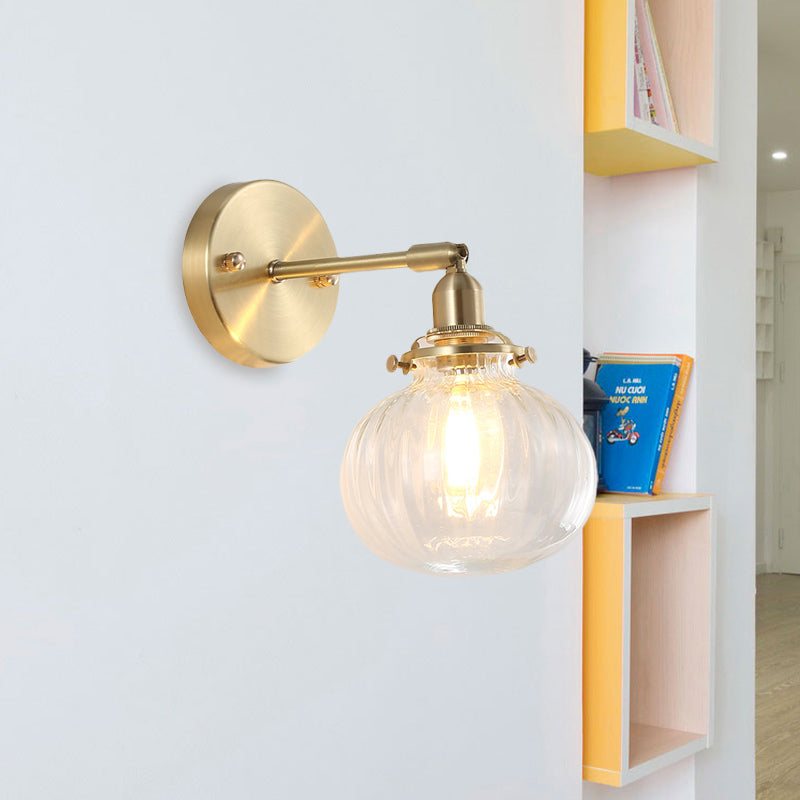 1 Kopf Wandmontierte Lampe Kolonial Orb Klar/Cognac Prismen Glas Wandleuchte Beleuchtungseinrichtung in Gold | Karnz