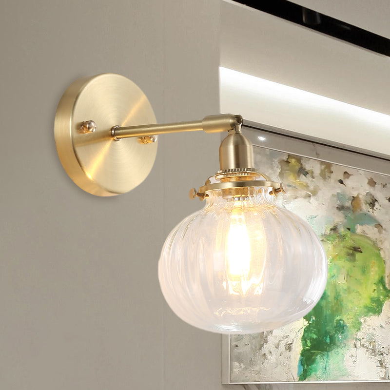 1 Kopf Wandmontierte Lampe Kolonial Orb Klar/Cognac Prismen Glas Wandleuchte Beleuchtungseinrichtung in Gold | Karnz