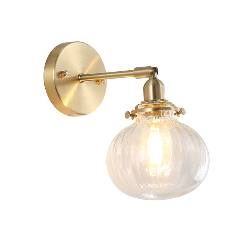 1 Kopf Wandmontierte Lampe Kolonial Orb Klar/Cognac Prismen Glas Wandleuchte Beleuchtungseinrichtung in Gold | Karnz