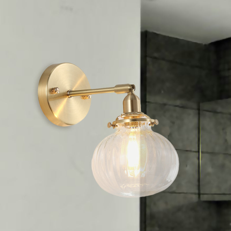 1 Kopf Wandmontierte Lampe Kolonial Orb Klar/Cognac Prismen Glas Wandleuchte Beleuchtungseinrichtung in Gold | Karnz