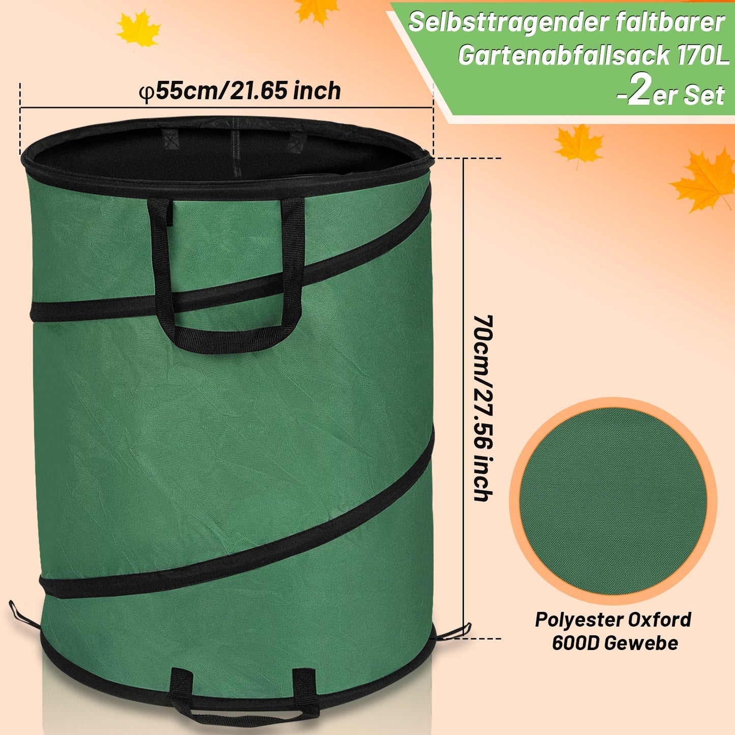 Gartensack Pop Up Gartenabfallsack 170L mit Griffen | Karnz