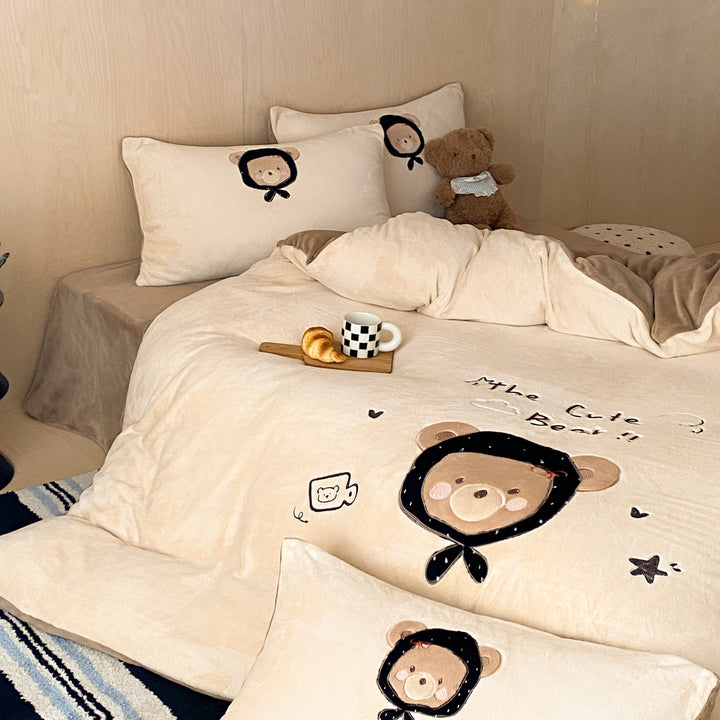 Milchfaser-Fleece Bettwäsche-Set, Cartoon-Design, warm