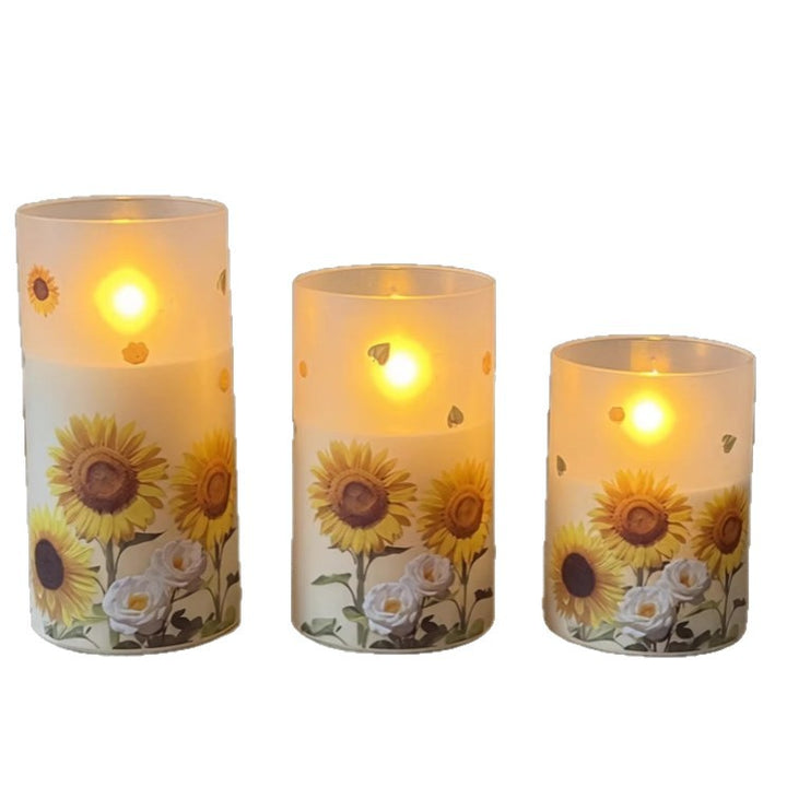 LED-Kerzen-Set mit Sonnenblumen-Motiv