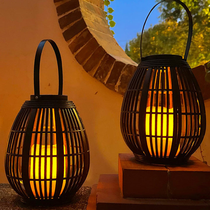 Moderne Art Deco Solar Runde Laterne Rattan LED Außen Landschaftslicht Für Garten | Karnz