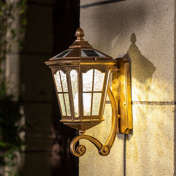Europäische Solar-Außenlaterne, Aluminium, Glas, wasserdicht, 1-flammige Wandleuchte