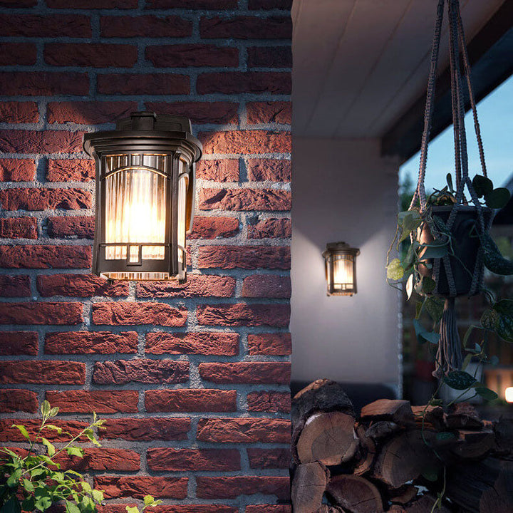 Moderne quadratische Aluminium-Glas-carved 1-Licht Außen wasserdichte Wandlampe | Karnz