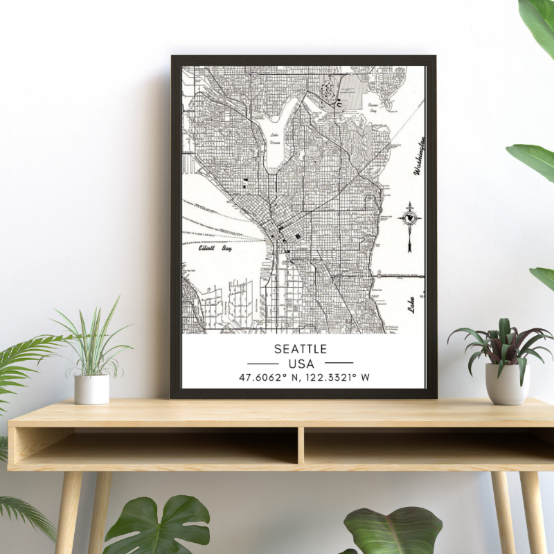 Stadtplan von Seattle – Leinwandbild