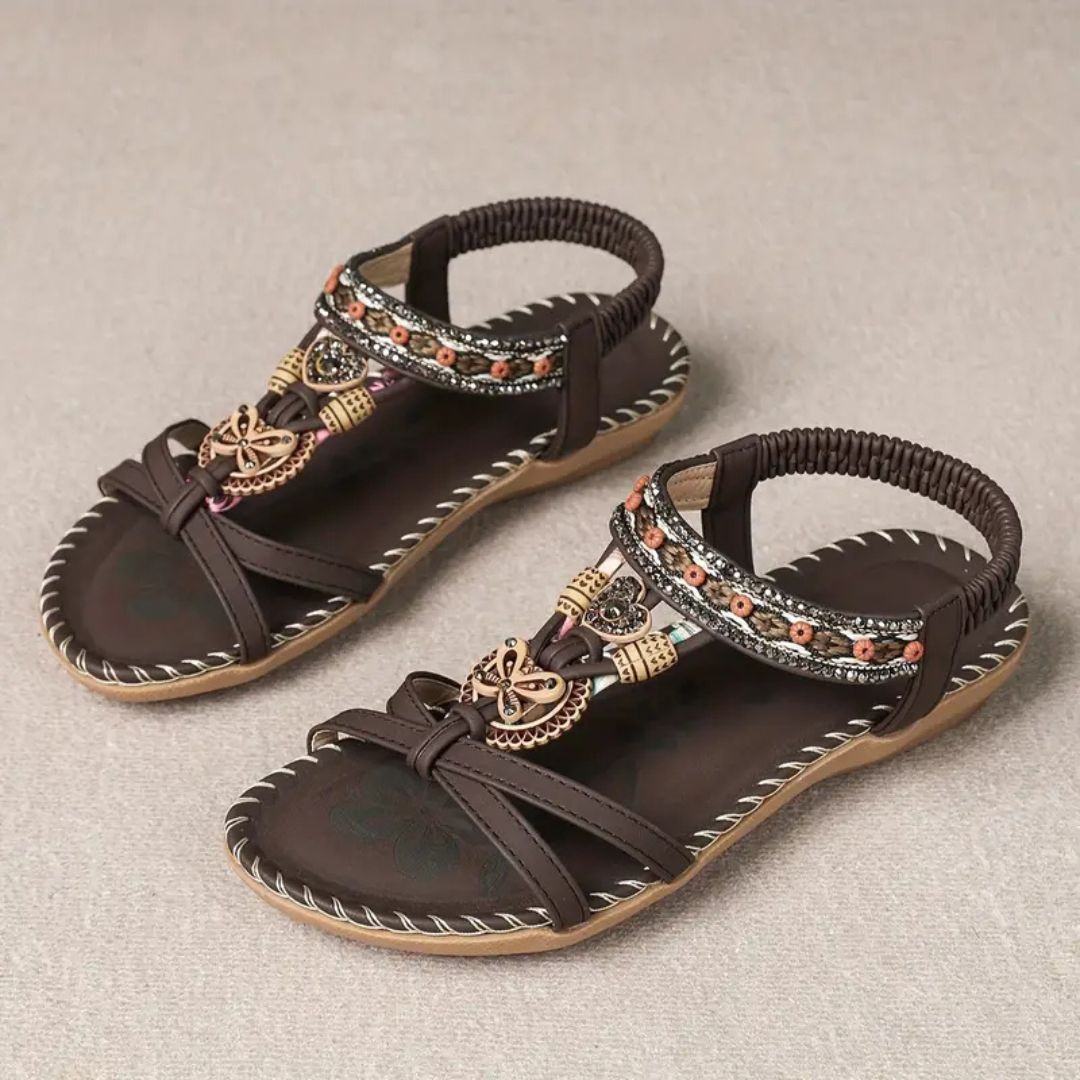 Zeyla – Boho Strass Schmetterling Flache Sandalen