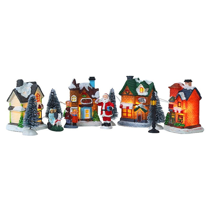 LED-beleuchtetes Weihnachts-Dorfhaus, 10-teiliges Set