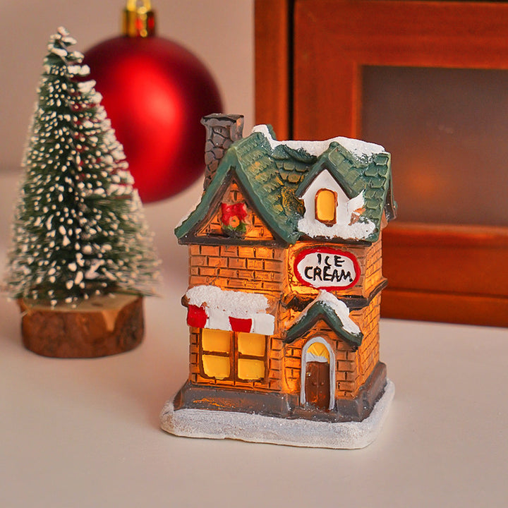 Beleuchtetes Weihnachts-Häuschen aus Kunstharz
