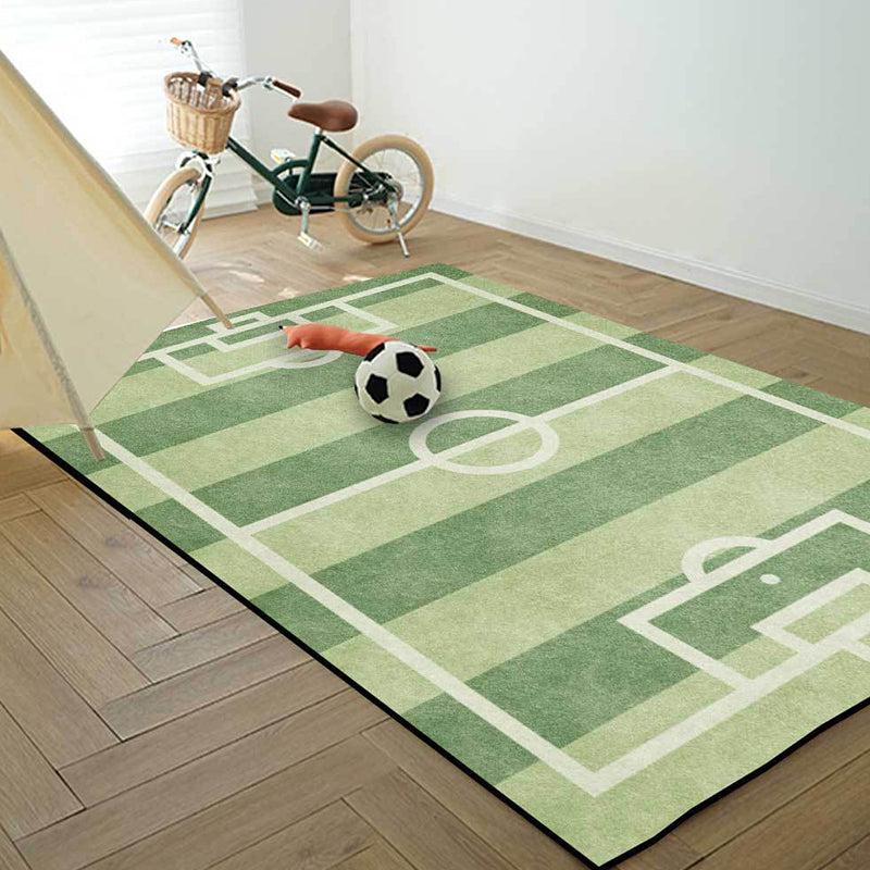 Kreatives Fußballfeld-Musterteppich Grün Kinderteppich Polyester Haustierfreundlich Waschbar Rutschfester Bereichsteppich zur Dekoration
