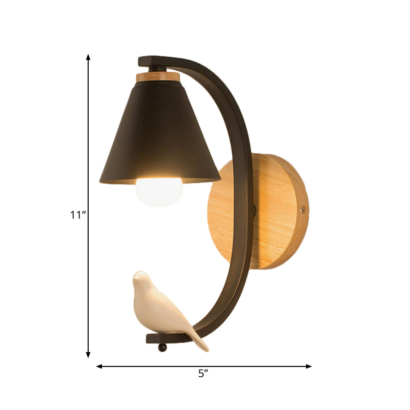 Karnz | Nordic Style Kegelförmige Wandlampe mit Vogel 1 Kopf Metall Wandleuchte für Schlafzimmer Flur