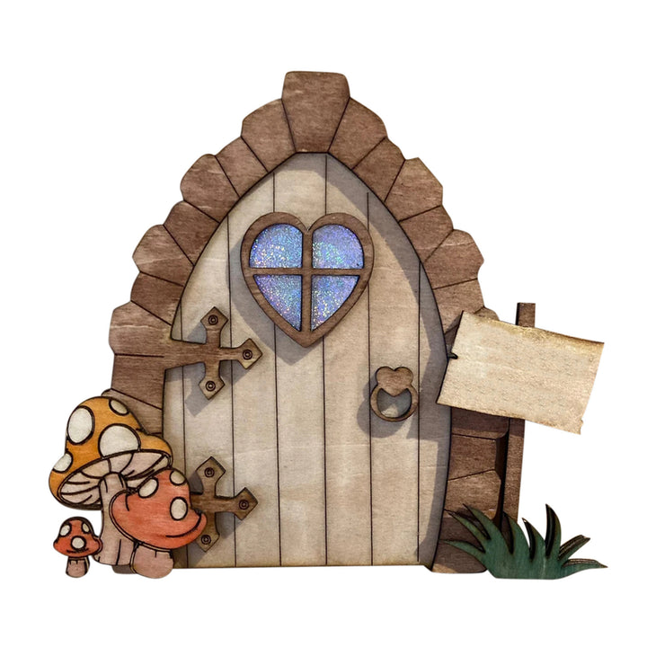 Dekorative 2D-Elfen-Tür aus Kiefernholz mit Tiermotiven