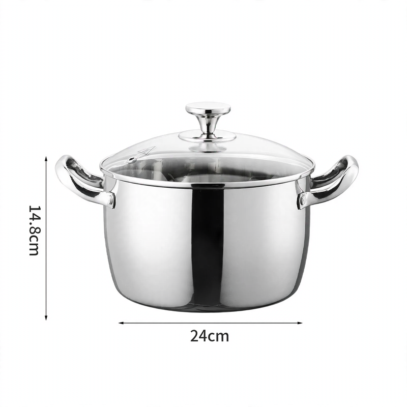 Edelstahl-Suppentopf 24 cm mit Glasdeckel
