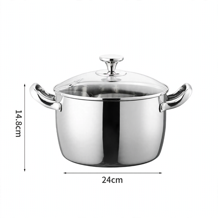 Edelstahl-Suppentopf 24 cm mit Glasdeckel