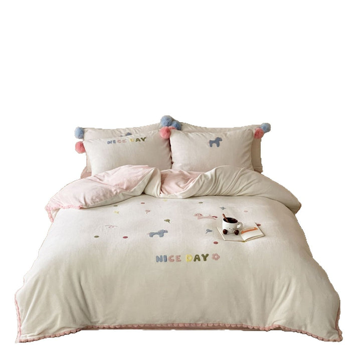 Milchfaser-Bettwäsche-Set mit Cartoon-Motiv, 4-teilig