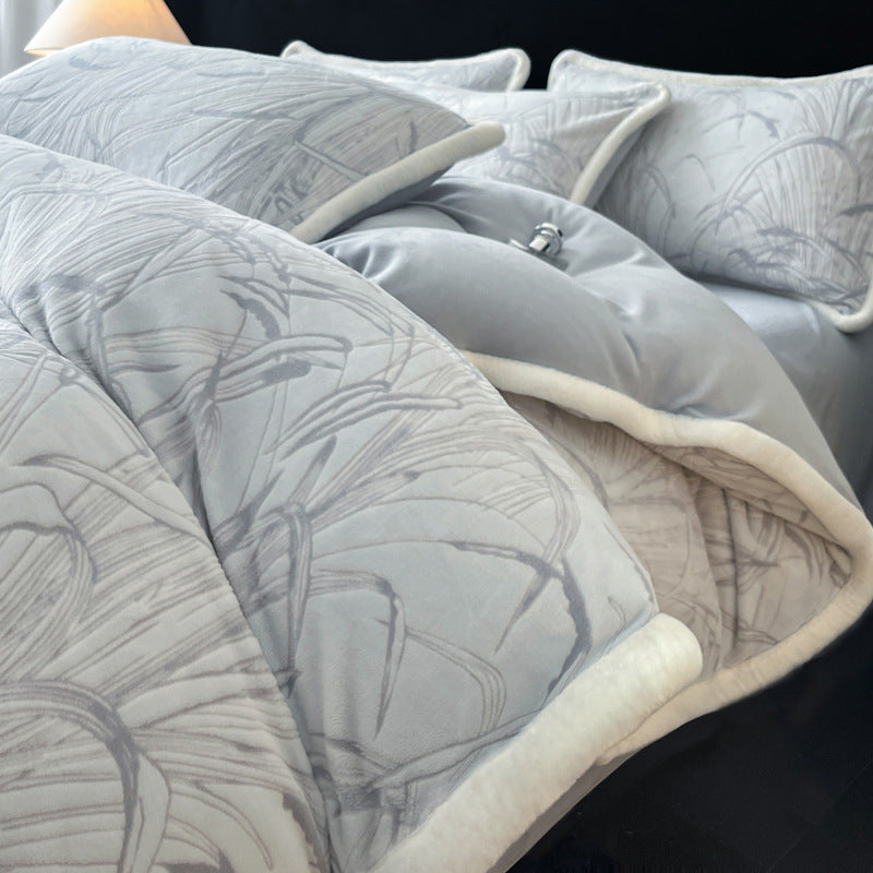 Milchfaser-Fleece Bettwäsche-Set, winterwarm, geometrisches Muster