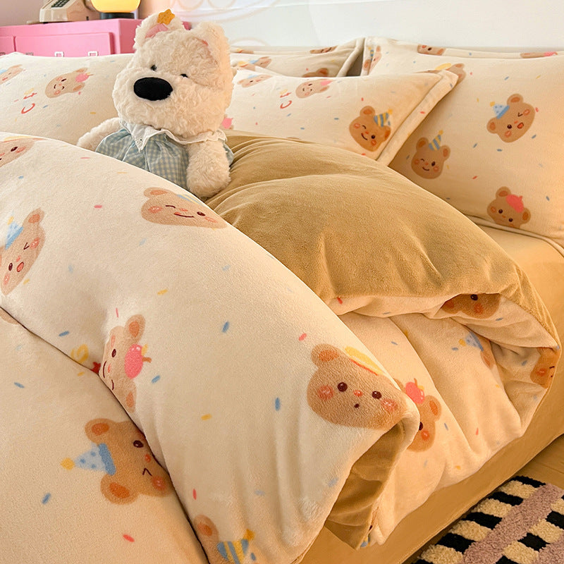 Cartoon-Milchfleece-Bettwäsche, warm und flauschig