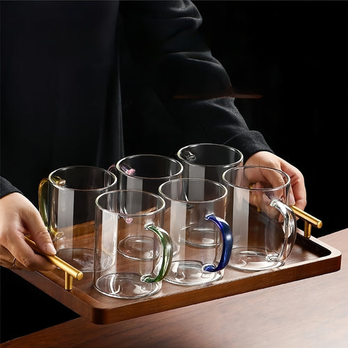 Borosilikat-Glas-Becher mit Holzgriff, 360 ml