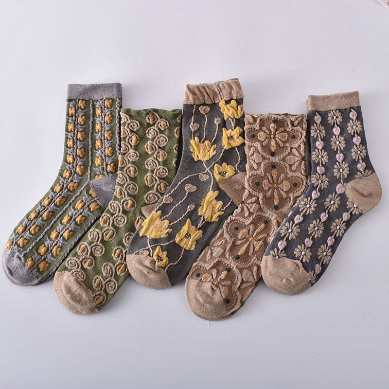 Damen-Baumwollsocken mit Blumenmuster (10 Paar)