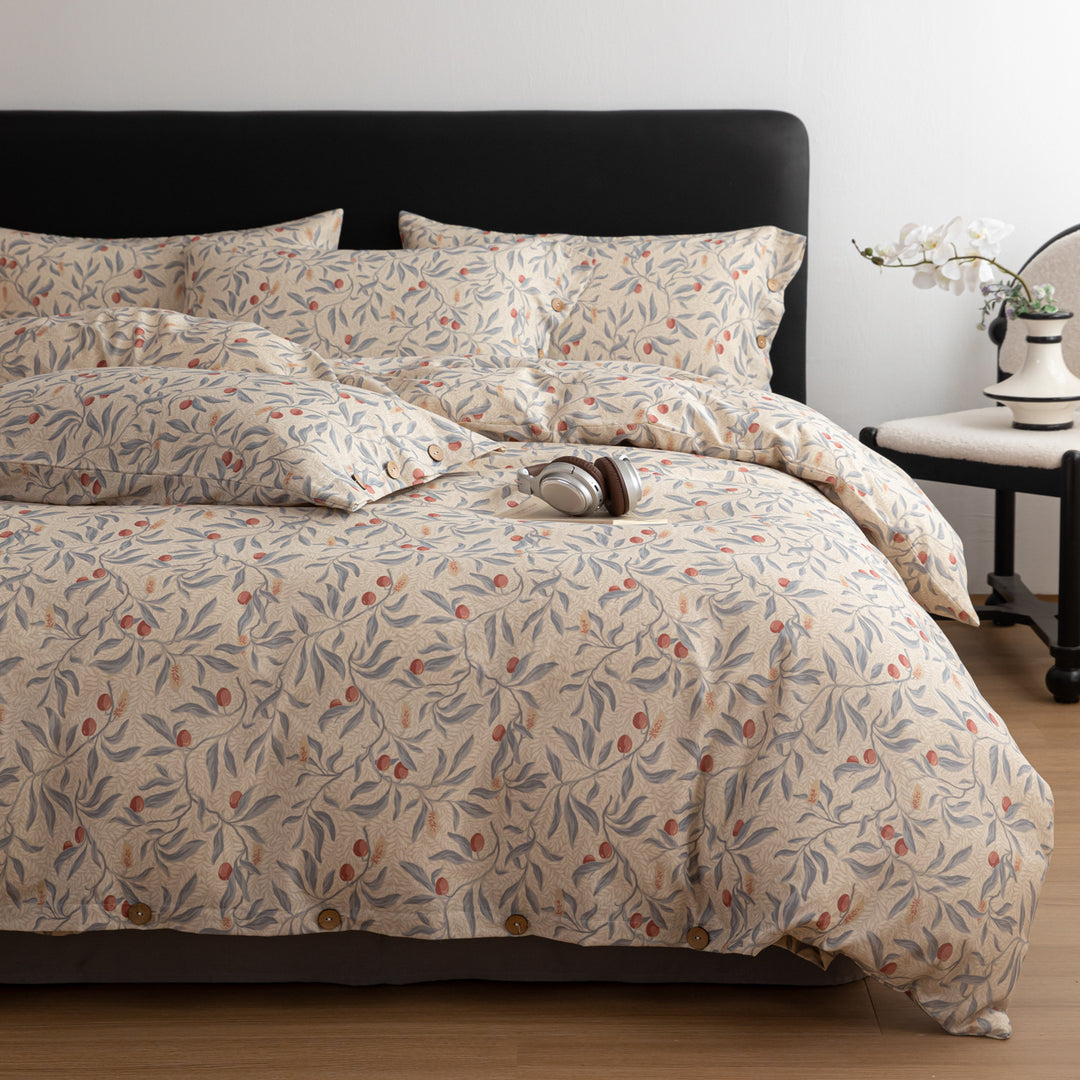 Baumwoll-Leinen-Bettwäsche, 3-4-teilig, Landhausstil
