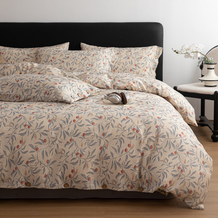 Baumwoll-Leinen-Bettwäsche, 3-4-teilig, Landhausstil