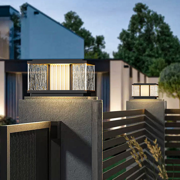 Moderne Einfachheit Aluminium Quadrat Wasser-gewelltes Glas LED wasserdichte Solar Pfostenlampe Rasenlicht für Garten | Karnz