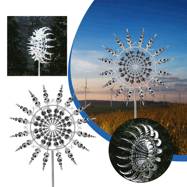 Garten-Windspiel-Skulptur aus silberfarbenem Metall