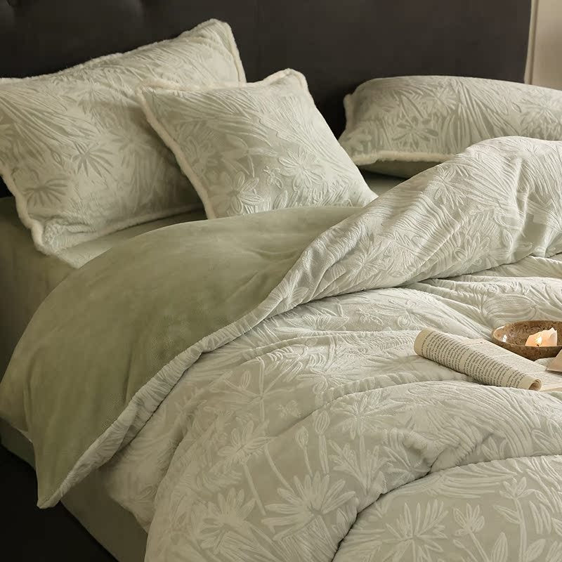 Französisches Milchfleece-Bettwäsche-Set, floral, warm