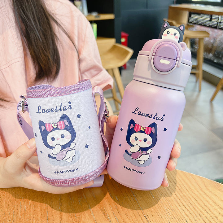 Kinderthermosflasche mit Saugnapf und Trinkhalm
