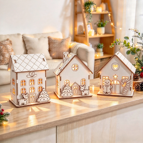 Beleuchtetes Holz-Weihnachtshaus, DIY-Bausatz