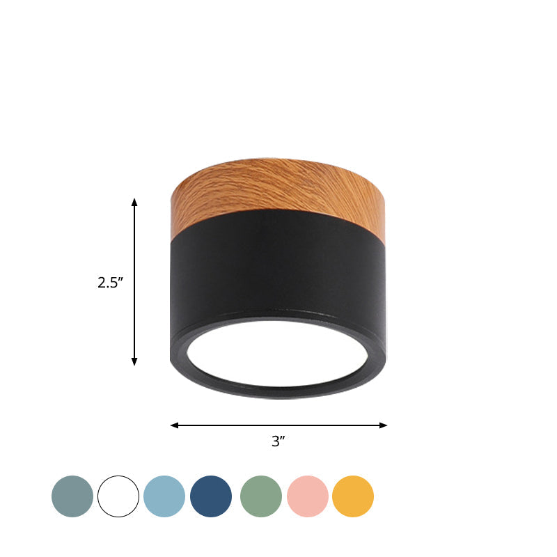 Moderne Macaron-Deckenleuchte – Kompakte Deckenleuchte aus Metall/Holz für Küche und Bar in Gelb, ue und ack