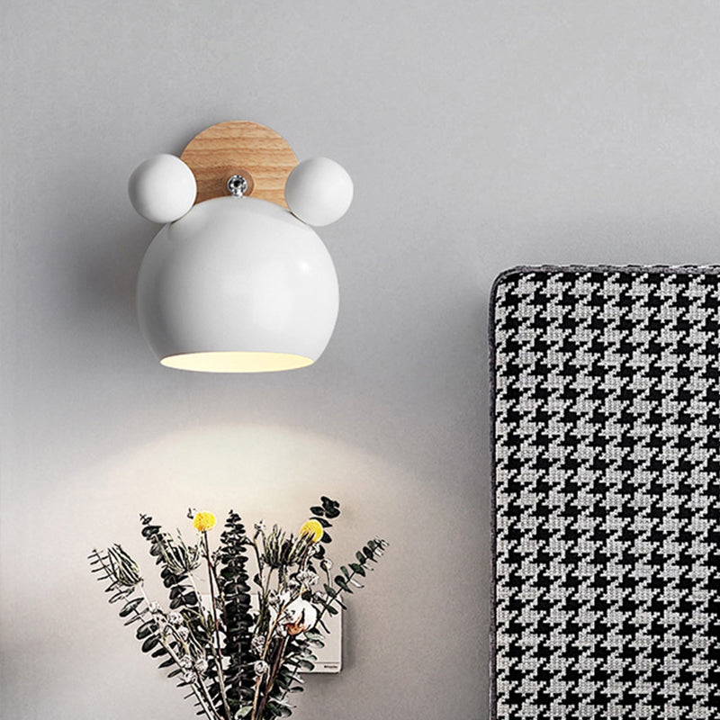 Bär/Glocke Rotierende Wandmontierte Lampe Macaron Eisen 1-Kopf Nachttisch Lese Wandlicht in Weiß/Rosa/Grün und Holz | Karnz
