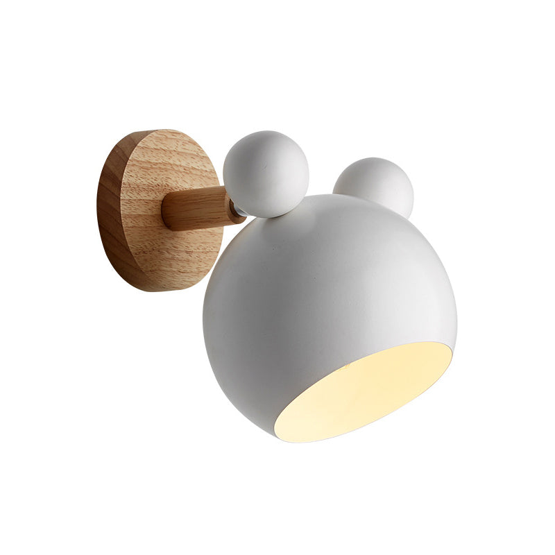 Bär/Glocke Rotierende Wandmontierte Lampe Macaron Eisen 1-Kopf Nachttisch Lese Wandlicht in Weiß/Rosa/Grün und Holz | Karnz