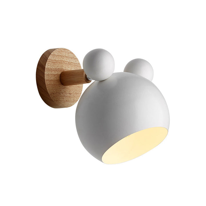 Bär/Glocke Rotierende Wandmontierte Lampe Macaron Eisen 1-Kopf Nachttisch Lese Wandlicht in Weiß/Rosa/Grün und Holz | Karnz