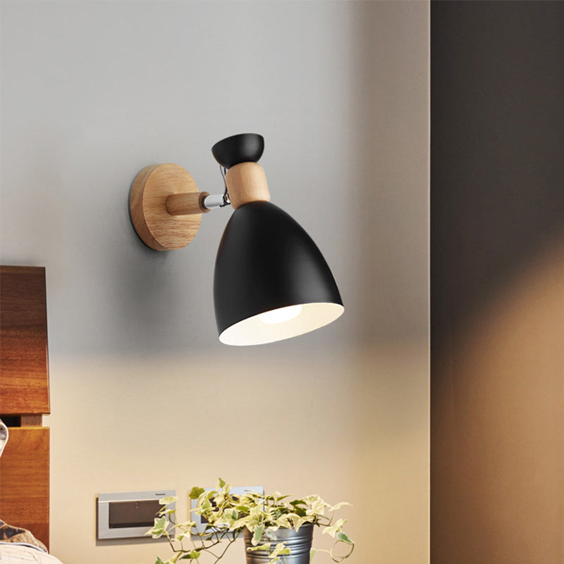 Bär/Glocke Rotierende Wandmontierte Lampe Macaron Eisen 1-Kopf Nachttisch Lese Wandlicht in Weiß/Rosa/Grün und Holz | Karnz