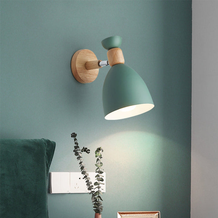 Bär/Glocke Rotierende Wandmontierte Lampe Macaron Eisen 1-Kopf Nachttisch Lese Wandlicht in Weiß/Rosa/Grün und Holz | Karnz