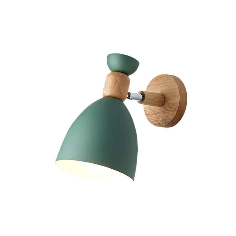 Bär/Glocke Rotierende Wandmontierte Lampe Macaron Eisen 1-Kopf Nachttisch Lese Wandlicht in Weiß/Rosa/Grün und Holz | Karnz