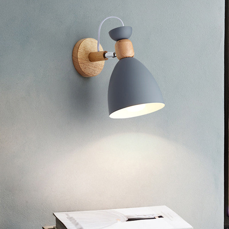 Bär/Glocke Rotierende Wandmontierte Lampe Macaron Eisen 1-Kopf Nachttisch Lese Wandlicht in Weiß/Rosa/Grün und Holz | Karnz
